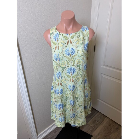 LOFT Dresses & Skirts - LOFT Ann Taylor Floral Sleeveless A-Line Dress in Light Green and Blue Sz 10
